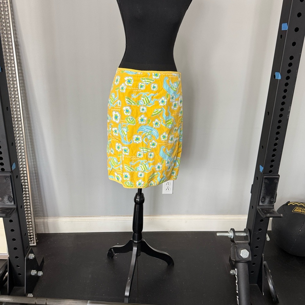 Lilly Pulitzer REVERSIBLE Monkeys or Paisley Midi Skirt - Blue, Yellow - Picture 8 of 8